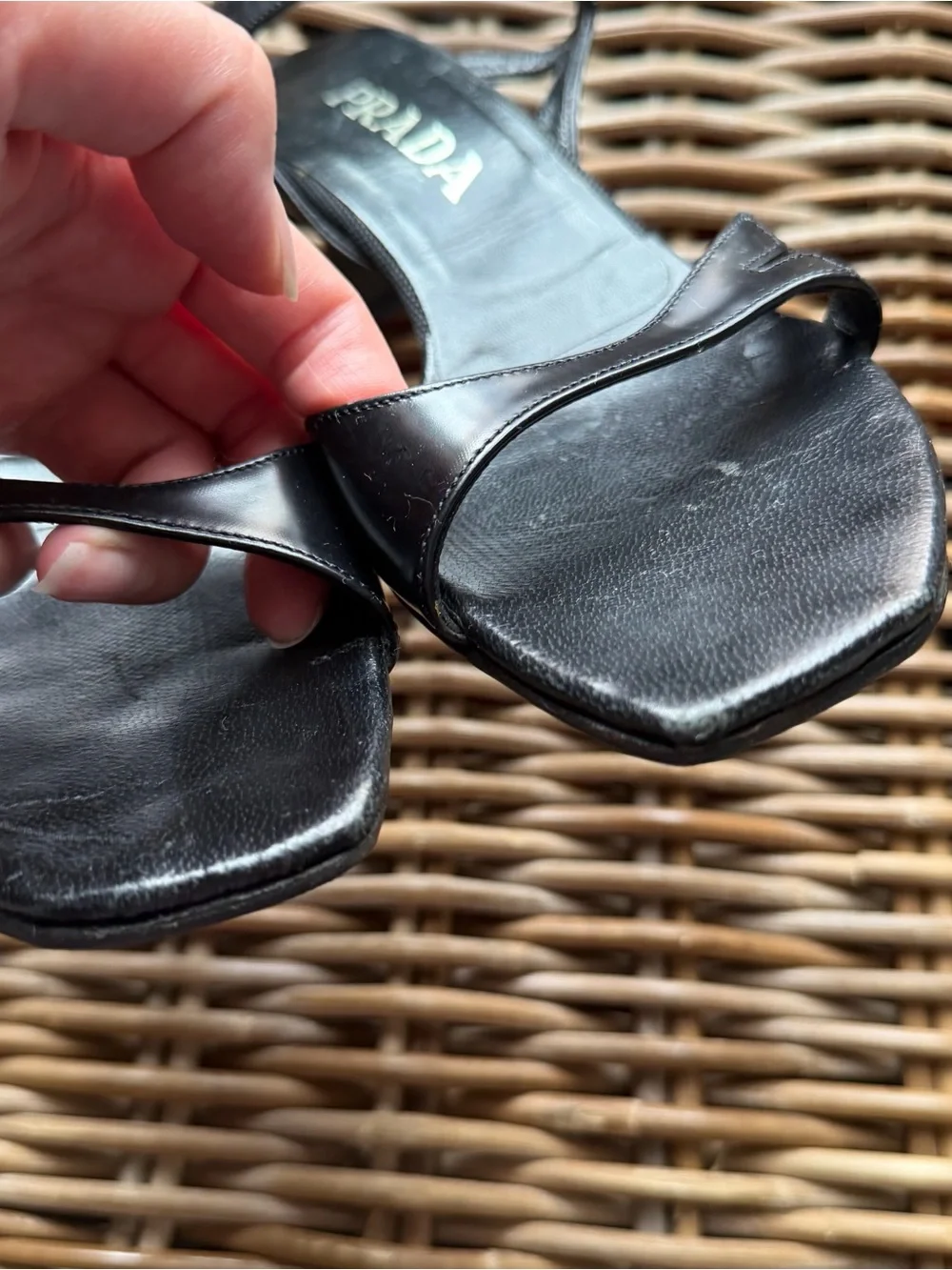 PRADA Vintage Y2K Leather Kitten Heel Slides Shoes Size 38 8 US Black Square Toe